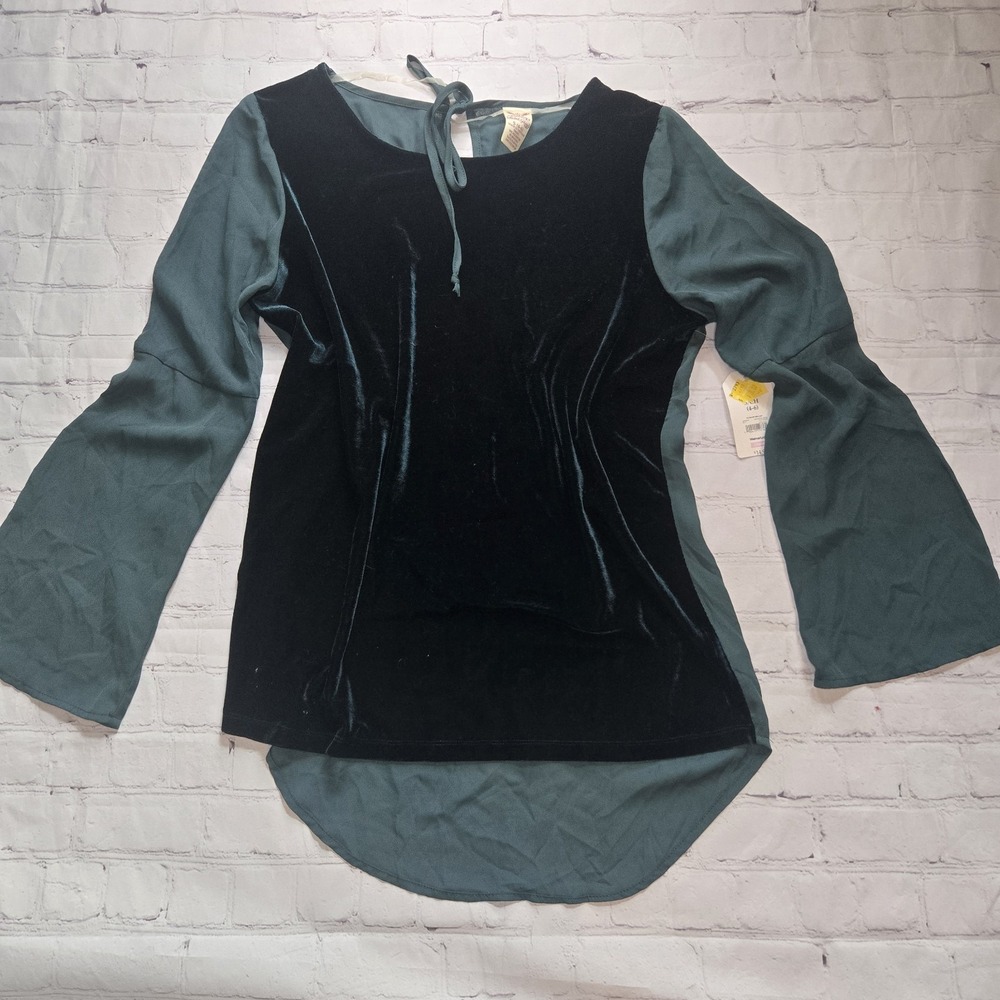 Faded Glory Velvet Sheer Back Bell Sleeve Blouse S Romantic renaissance Fairy